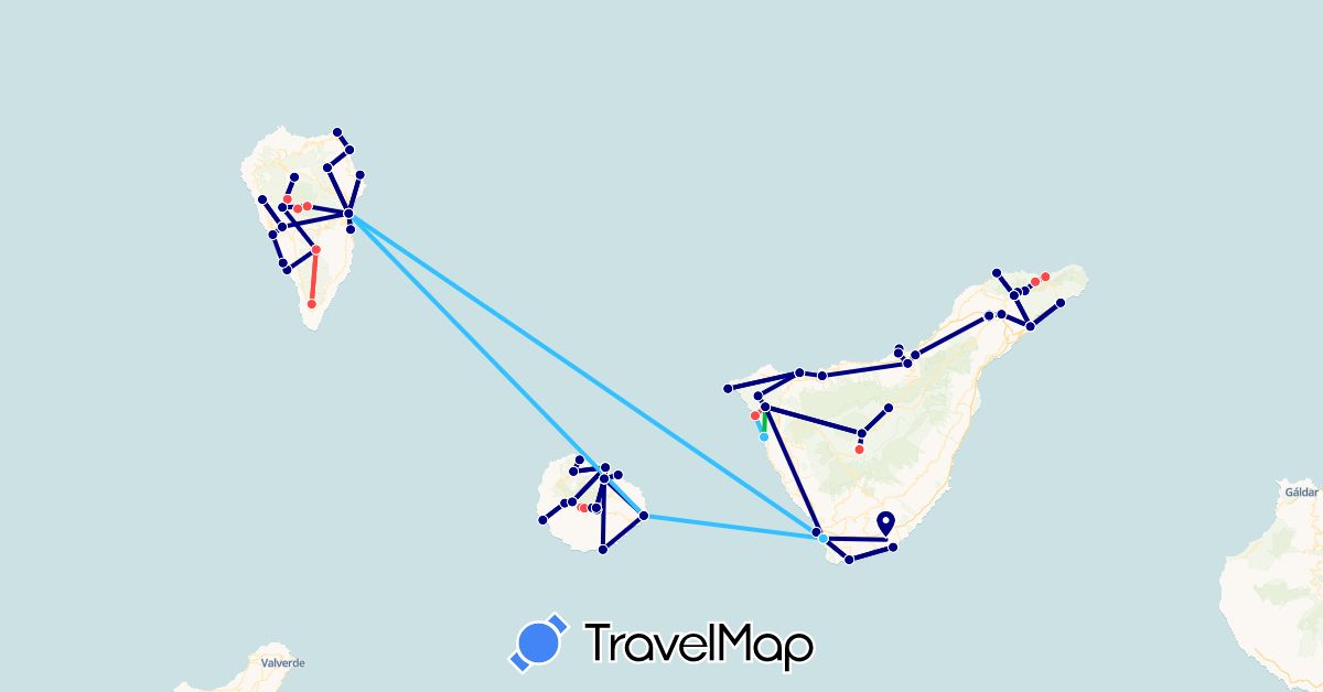 TravelMap itinerary: driving, bus, hiking, boat in Spain (Europe)